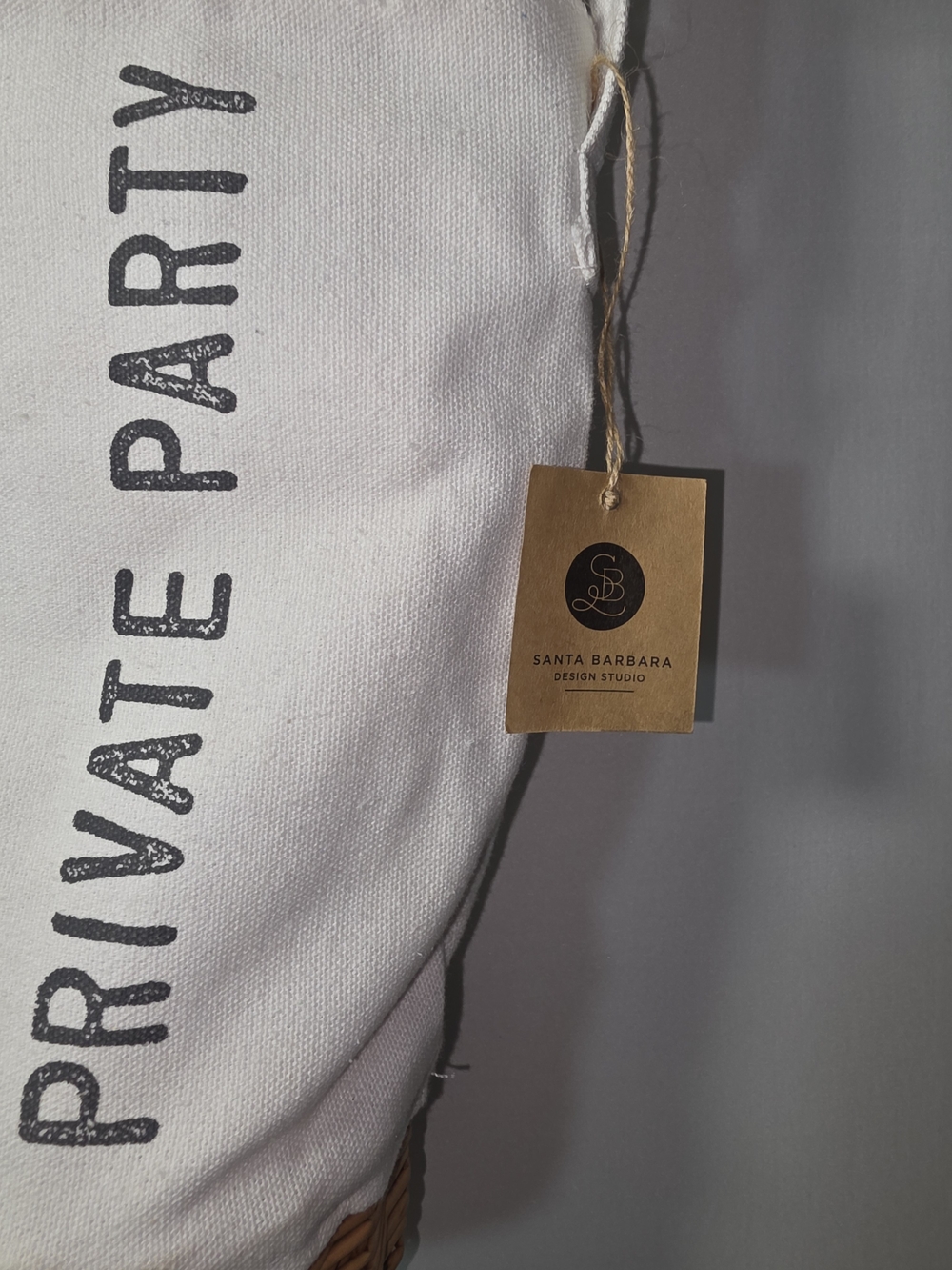 PRIVATE PARTY White Canvas and Wicker Drawstring Crossbody Bottle Bag - Picture 2 of 11